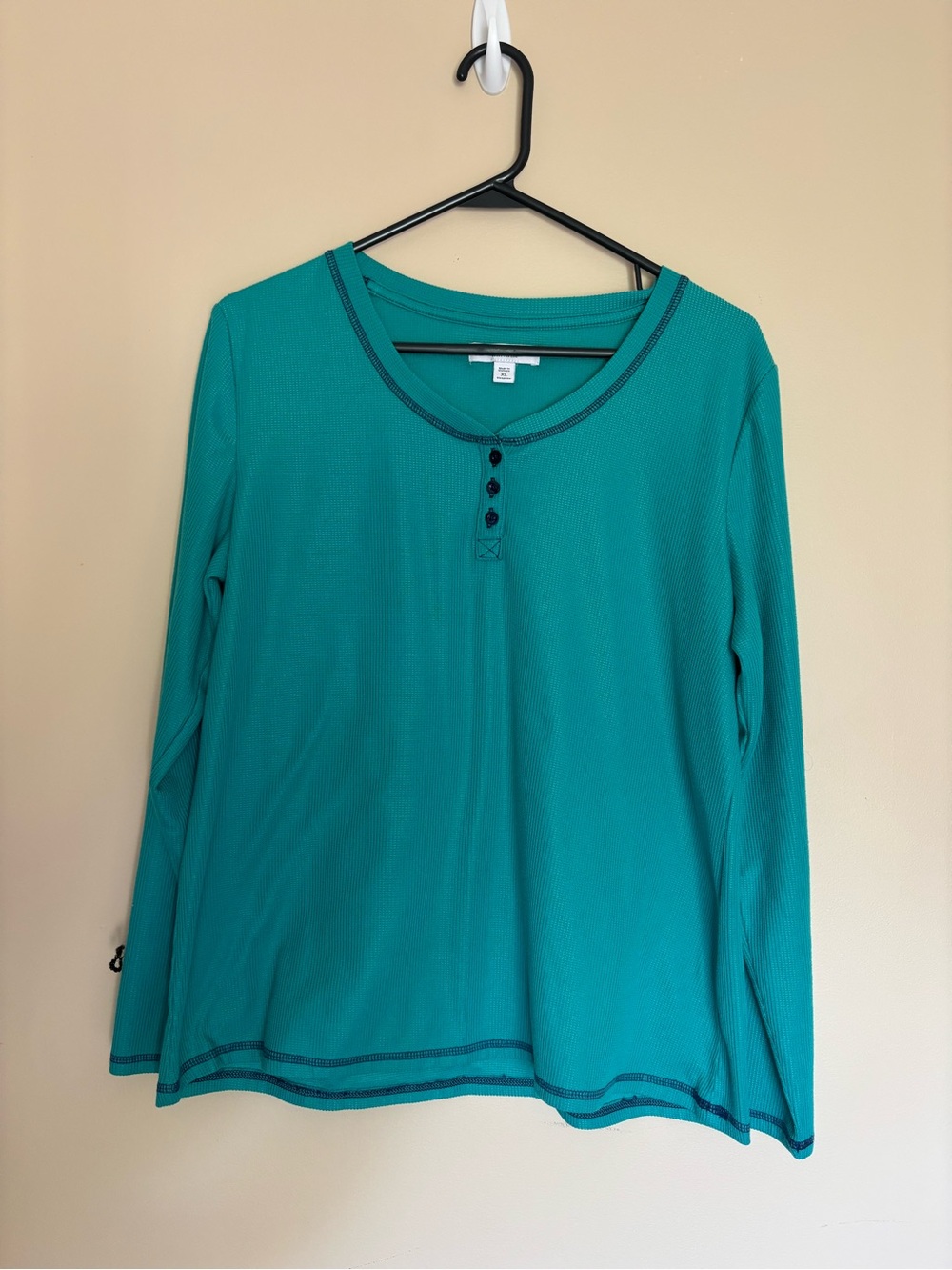 Sonoma Teal Long-Sleeve Henley with Contrast Stitching